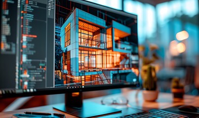 Immersive Architectural Design Showcase, 3D Renderings on Computer Screen