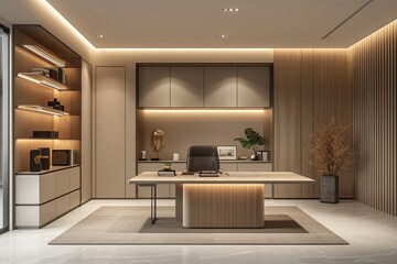 Fototapeta premium A minimalist modern office with a streamlined workstation