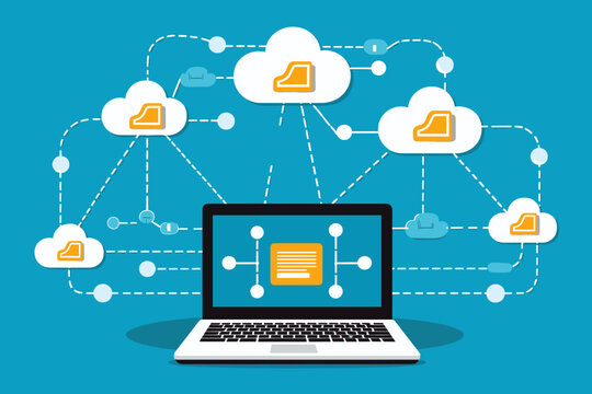 Cloud computing. A digital service or application with data transmission. Network computing technologies. Futuristic Server. Digital space. Data storage. Vector illustration