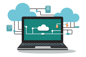 Cloud computing. A digital service or application with data transmission. Network computing technologies. Futuristic Server. Digital space. Data storage. Vector illustration