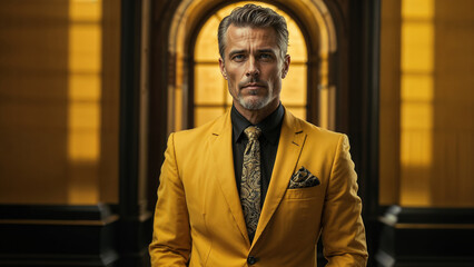 Portrait of a handsome man in a yellow suit
