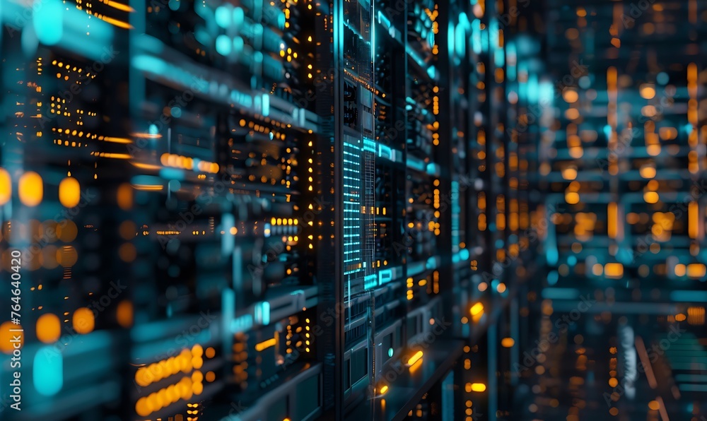 Poster blinking lights inside a blockchain server farm