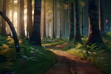 enchanted path through magical forest cinematic 4k Generative AI