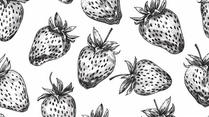 A delightful and cute seamless pattern featuring hand-drawn outline strawberries