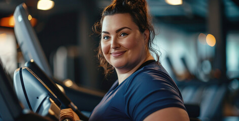 Over weight Woman exercising in the fitness center.Ai - obrazy, fototapety, plakaty