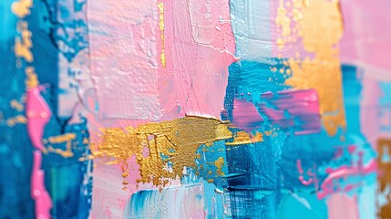 abstract painting of blue and pink gold accents textured