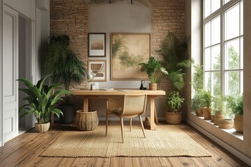 Fototapeta premium A minimalist workspace infused with natural elements