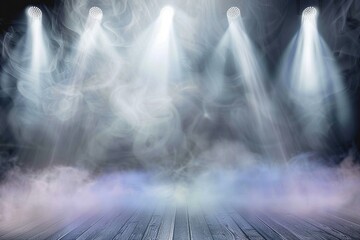 Abstract grey stage with smoke and spot lights. Presentation concept. generative ai.