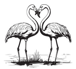 Sketch illustration of a flamingo birds on white background. Vector illustration.
