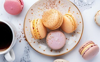 Aromatic Espresso With French Macarons and Spices on a Rustic Table