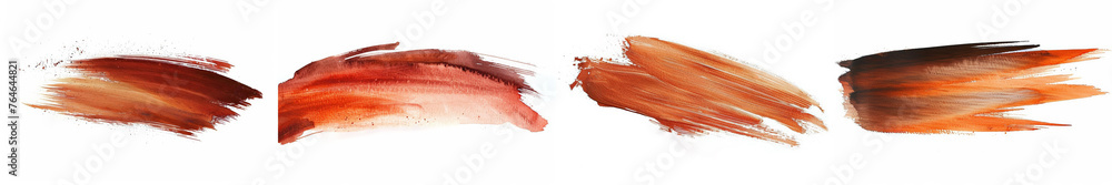 Poster set of four horizontal abstract brown brush strokes on a white background, suitable for graphic desi