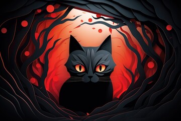 black cat paper art illustration