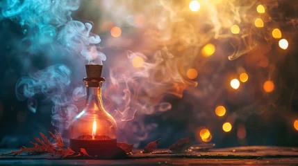 Foto op Plexiglas Lamp of Wishes and Magic Smoke Coming Out the bottle © Media Srock