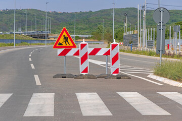 Road Works Traffic Sign Construction Barrier at Street