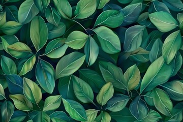 Tiled plant leaves background, floral pattern for wallpaper, color schema - obrazy, fototapety, plakaty