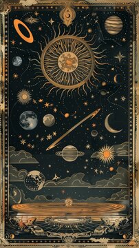Vintage Astrological Celestial Chart Illustration