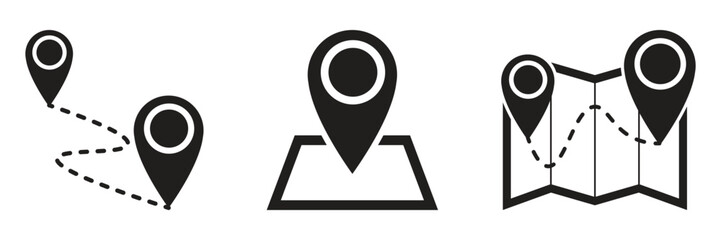 Map and location icon set. map path distance. GPS position, map route, navigation symbols. transparent vector. - obrazy, fototapety, plakaty