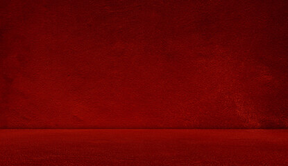 Fototapeta premium Red Background Wall Dark Table Room Studio Bar Empty Product Old Interior Floor Grunge Counter Material Pattern Abstract Mockup Podium Banner 3d Paper Vintage Kitchen Template Beuaty Product Scene