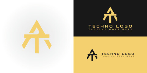 Abstract Letter TA or AT monogram logo design vector in gold color isolated on multiple backgrounds. Abstract hexagon letter AT logo applied for Defense and Engineering Company logo design inspiration - obrazy, fototapety, plakaty