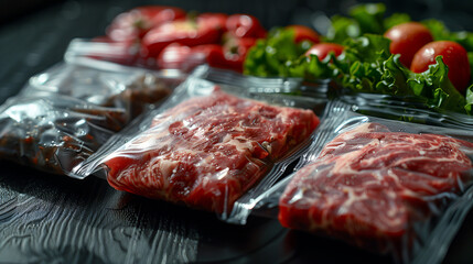 Vacuum Sealed Meat and Vegetable Meal Preparation

 - obrazy, fototapety, plakaty