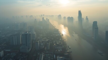 Air pollution, people wearing masks, the city is full of pollution