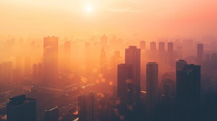 Fototapeta premium Air pollution, people wearing masks, the city is full of pollution