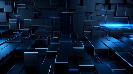 3d rendering of black and blue abstract geometric background. Scene for advertising, technology,...