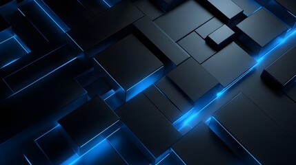 3d rendering of black and blue abstract geometric background. Scene for advertising, technology,...