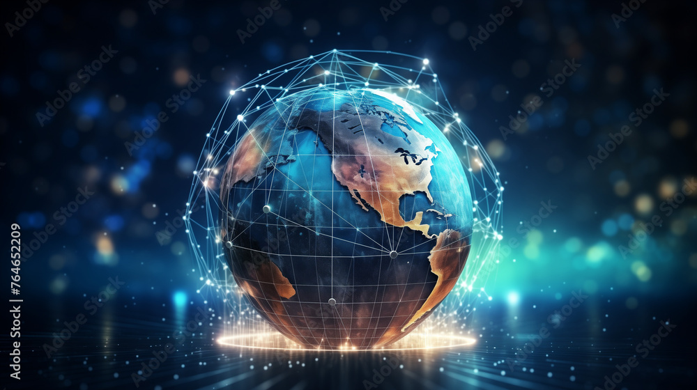 Aufkleber communication technology for internet business. global world network and telecommunication on earth 