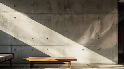 Minimalist interior design, concrete texture with natural wood accents, in modern elegance