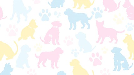 Seamless Pastel Cat and Dog Pattern Wallpaper. AI Generated.