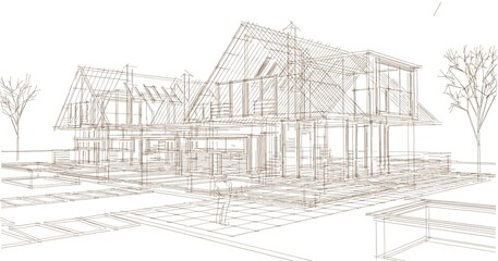 house architectural sketch 3d illustration	
