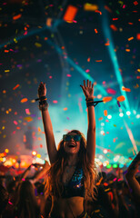 Obraz premium Young girl during a music festival at night
