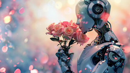 photo of an ai robot with flowers in background