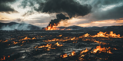 Devastated Landscapes. Disaster with scorched earth - obrazy, fototapety, plakaty