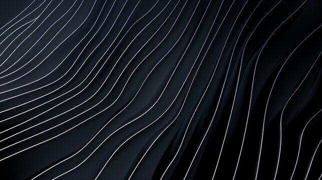 Abstract black background with wavy white lines, copy space