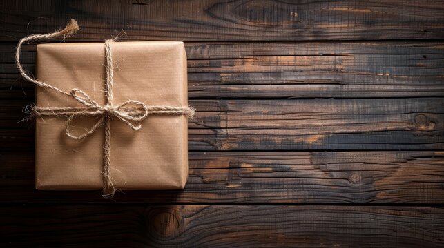 Vintage gift box on wooden background. 