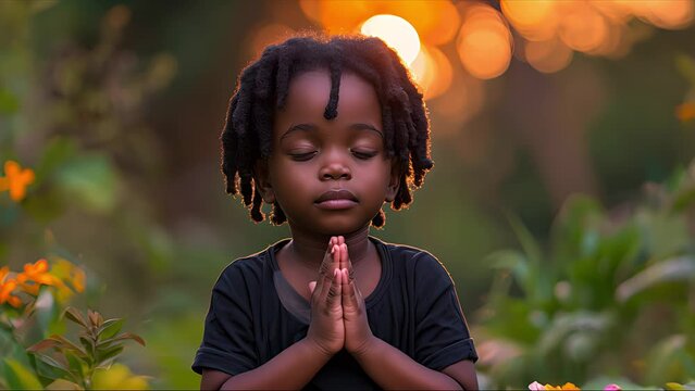 Boy praying in the morning. Created with Generative AI.	