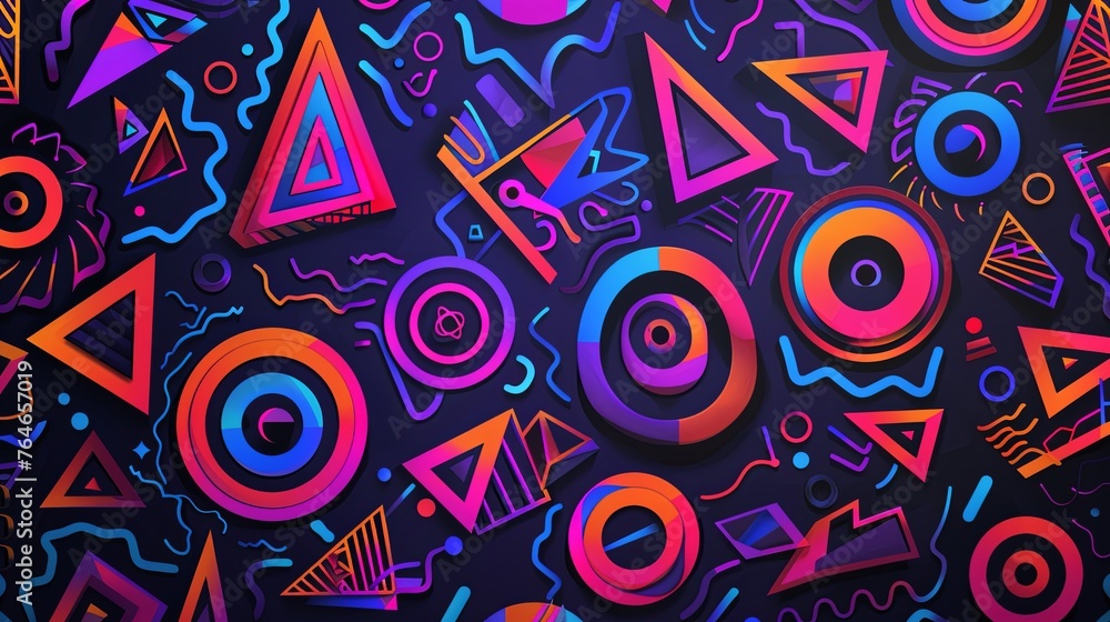 Poster colorful abstract pattern with triangles on a black background