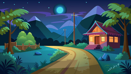 dark-night-indian-village-house-and-a-road.svg