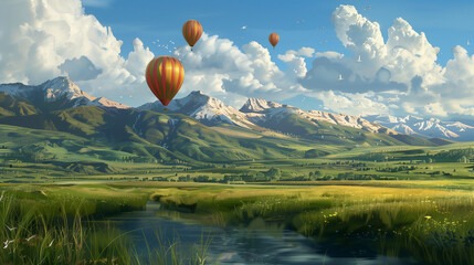 hot air balloon over lake