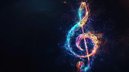 Colorful musical notes on a black background - obrazy, fototapety, plakaty