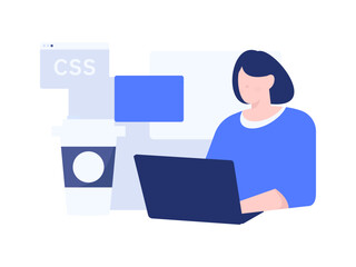 Programming teaching development flat character vector concept operation hand drawn illustration
