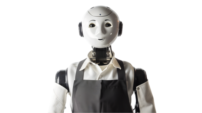 Robot Waiter or Chef Cook On Transparent Background