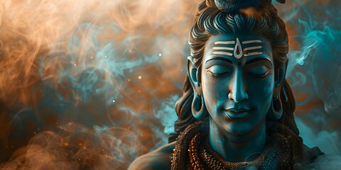Portrayal of Hindu deity Shiva with reverence and spirituality. Concept Hinduism, Deity Portrayal, Reverence, Shiva, Spirituality - obrazy, fototapety, plakaty