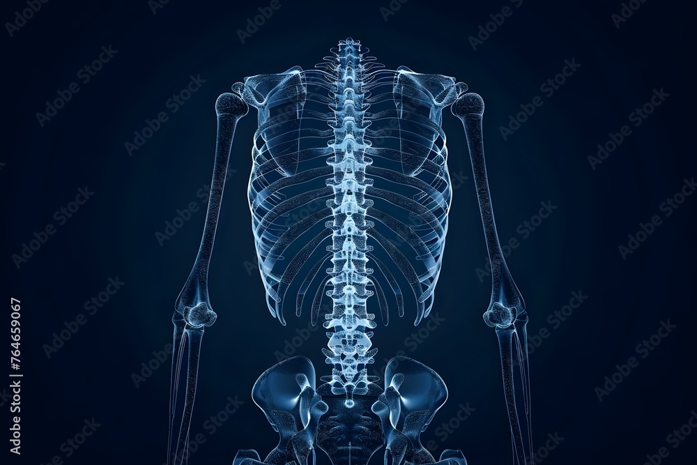 Poster 3d wireframe spine skeleton design for a landing page template showcasing bone structure and joint m