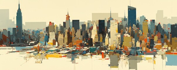 abstract painting of the skyline of new york city, skyscrapers