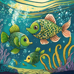 장난치는 물고기와 해삼들