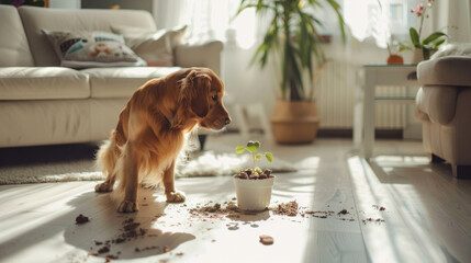 The dog has stained the floor in the room.