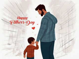 Happy Fathers Day Illustration with watercolor father and son silhouette background